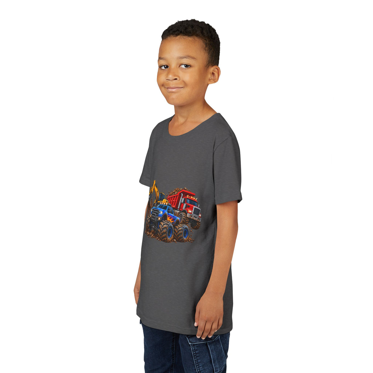 Kids Construction Trucks Tee — Monster Dump Truck & Excavator Graphic Youth Shirt