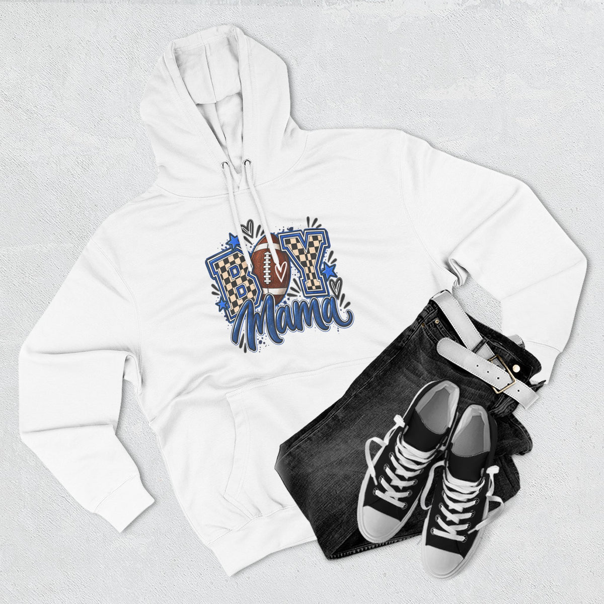 Football Mama Hoodie - 'Boy Mama' Cheerful Vintage Football Graphic Pullover
