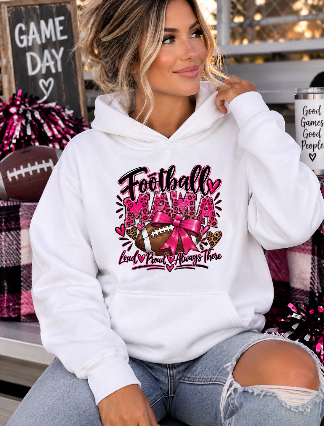 Football Mom Pink Heart Hoodie