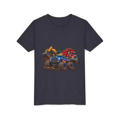 Kids Construction Trucks Tee — Monster Dump Truck & Excavator Graphic Youth Shirt