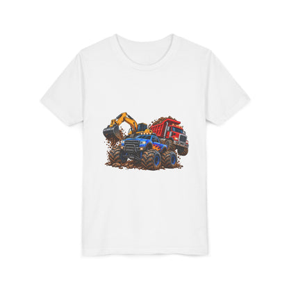 Kids Construction Trucks Tee — Monster Dump Truck & Excavator Graphic Youth Shirt