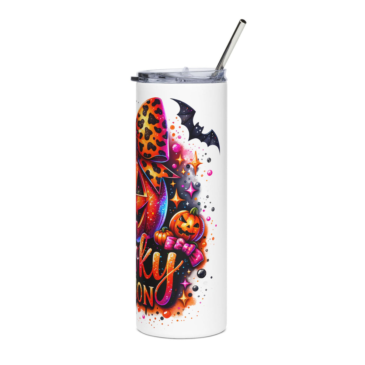 Spooky Season Pumpkin Leopard Bow 20oz Stainless Steel Tumbler