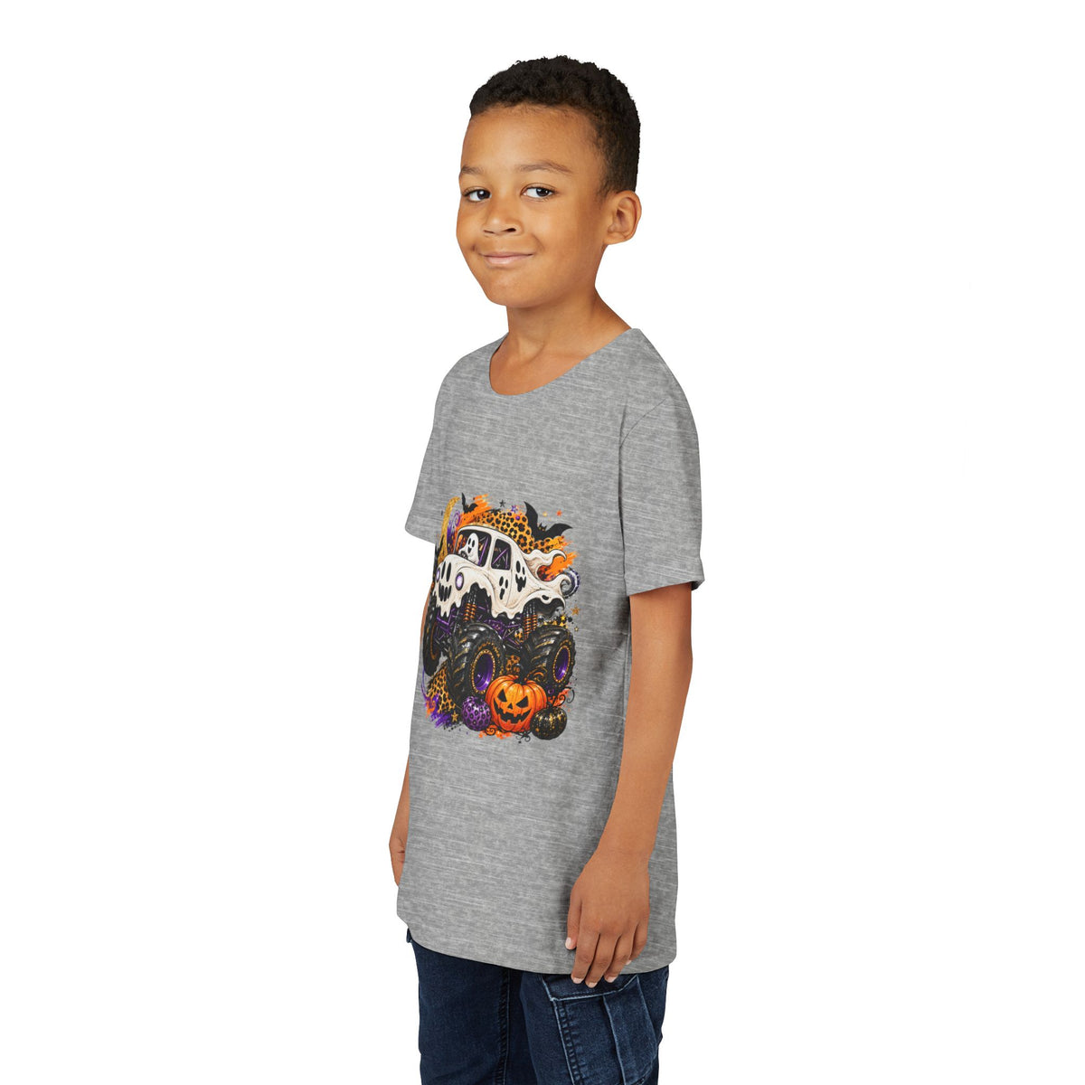 Kids Halloween Monster Truck Tee — Spooky Skull Van with Pumpkin Graphic