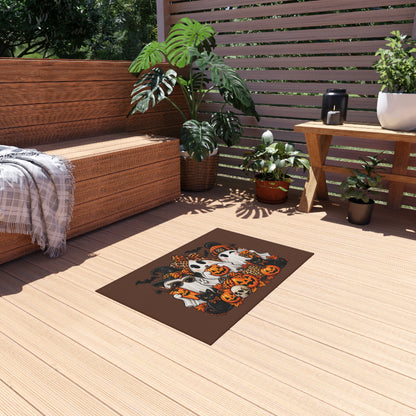 Halloween Ghosts Outdoor Rug — Cute Ghosts, Pumpkins & Black Cats Porch Mat