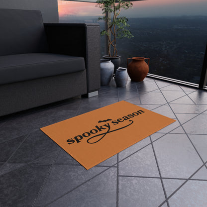 Outdoor Rug — "Spooky Season" Halloween Doormat (Orange with Bat)