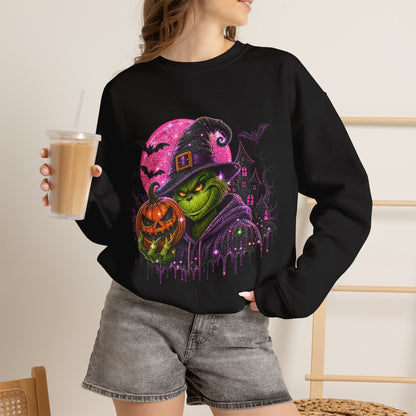 Witchy Pumpkin Crewneck Sweatshirt – Funky Green Witch Halloween Sweatshirt