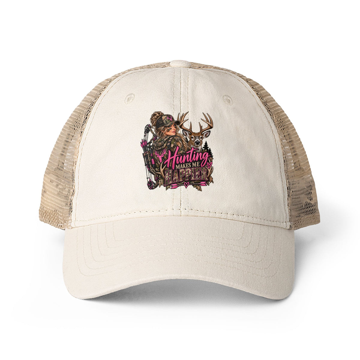 Hunting Makes Me Happy Washed Mesh-Back Cap