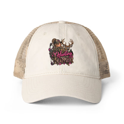 Hunting Makes Me Happy Washed Mesh-Back Cap