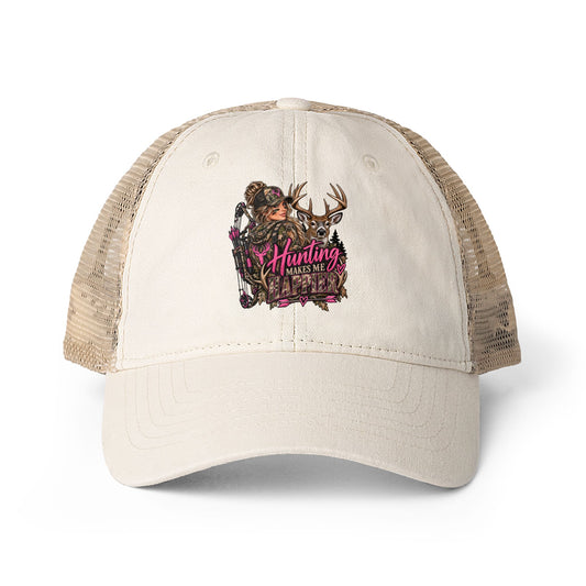 Hunting Makes Me Happy Washed Mesh-Back Cap