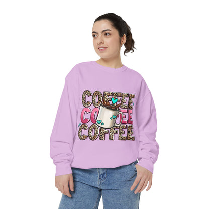 Coffee Leopard Print Sweatshirt — Cute Mug Graphic Coffee Lover Pullover