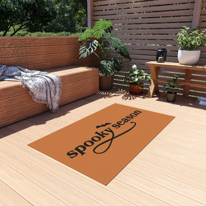 Outdoor Rug — "Spooky Season" Halloween Doormat (Orange with Bat)