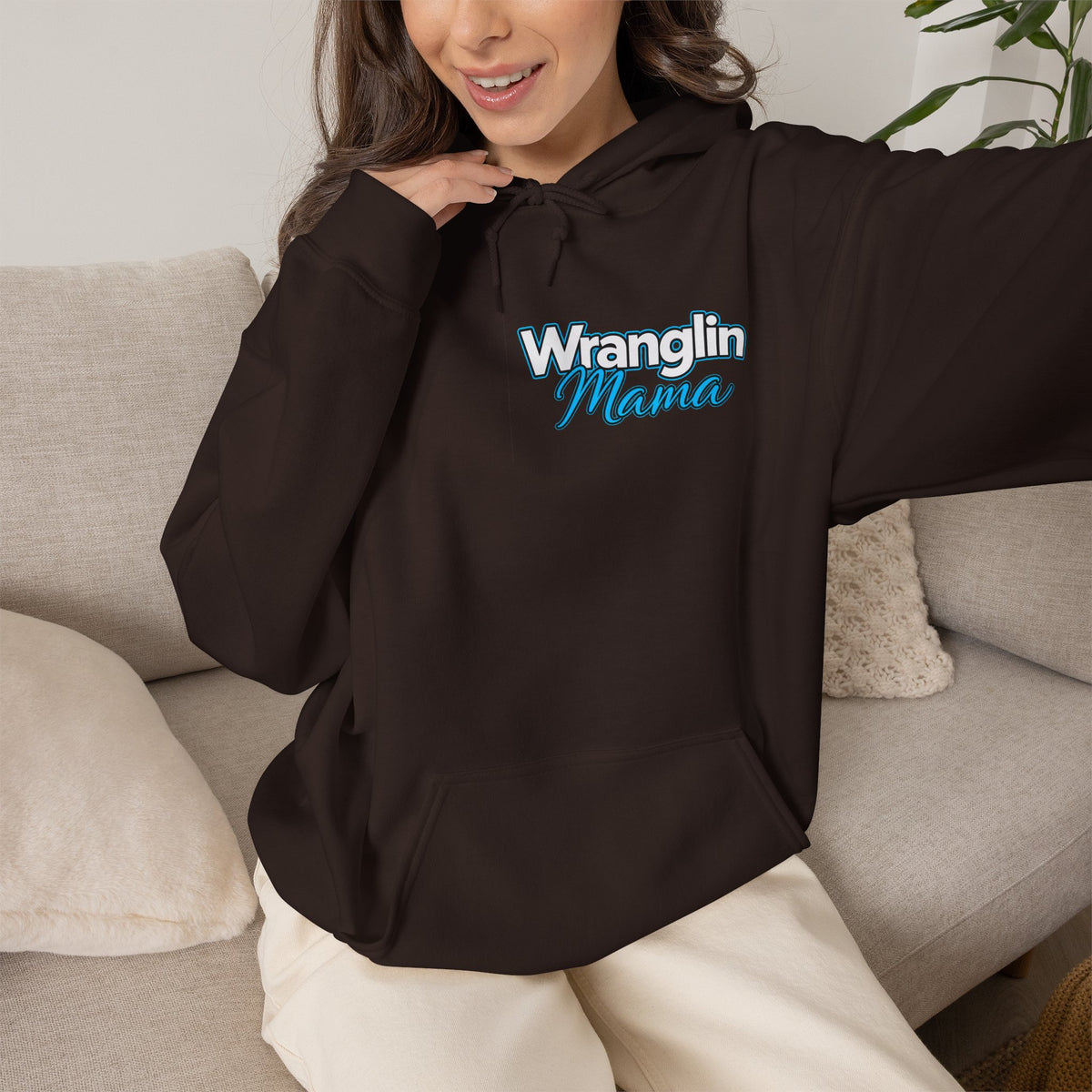 Wranglin Mama Hoodie - Western Cow Skull & Leopard Print Pullover for Cowgirl Moms