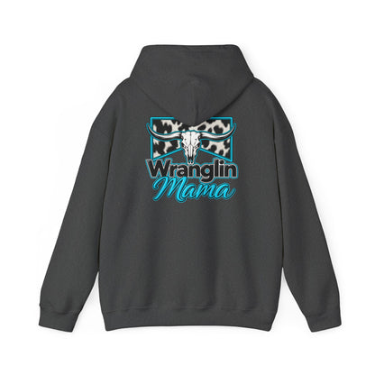 Wranglin Mama Hoodie - Western Cow Skull & Leopard Print Pullover for Cowgirl Moms