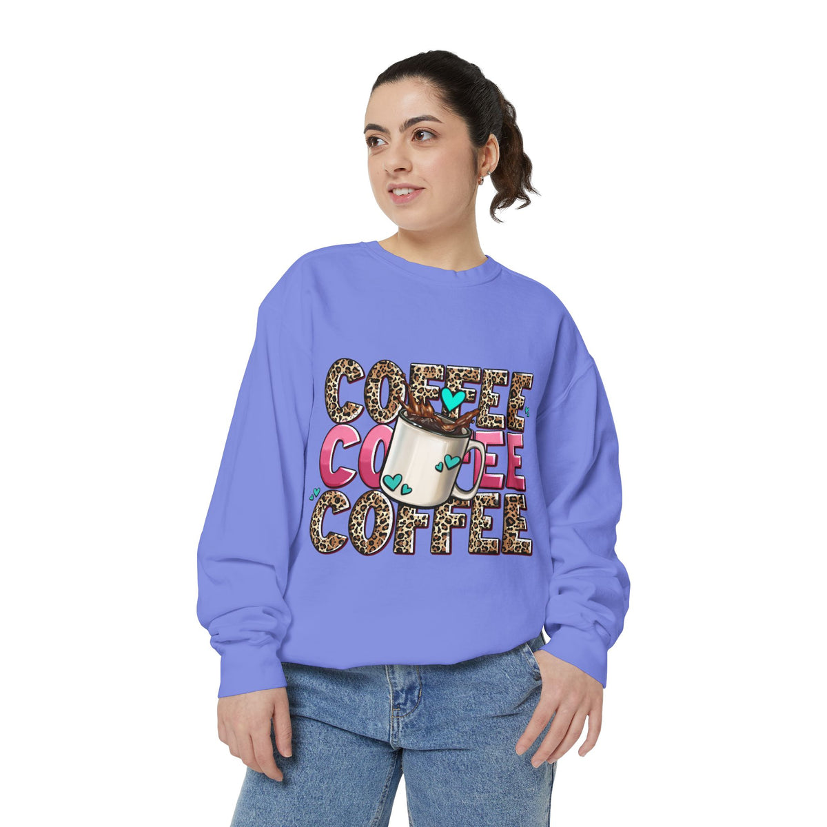Coffee Leopard Print Sweatshirt — Cute Mug Graphic Coffee Lover Pullover