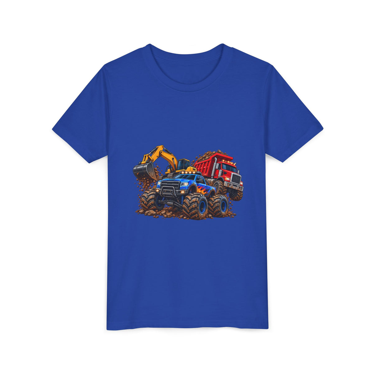 Kids Construction Trucks Tee — Monster Dump Truck & Excavator Graphic Youth Shirt