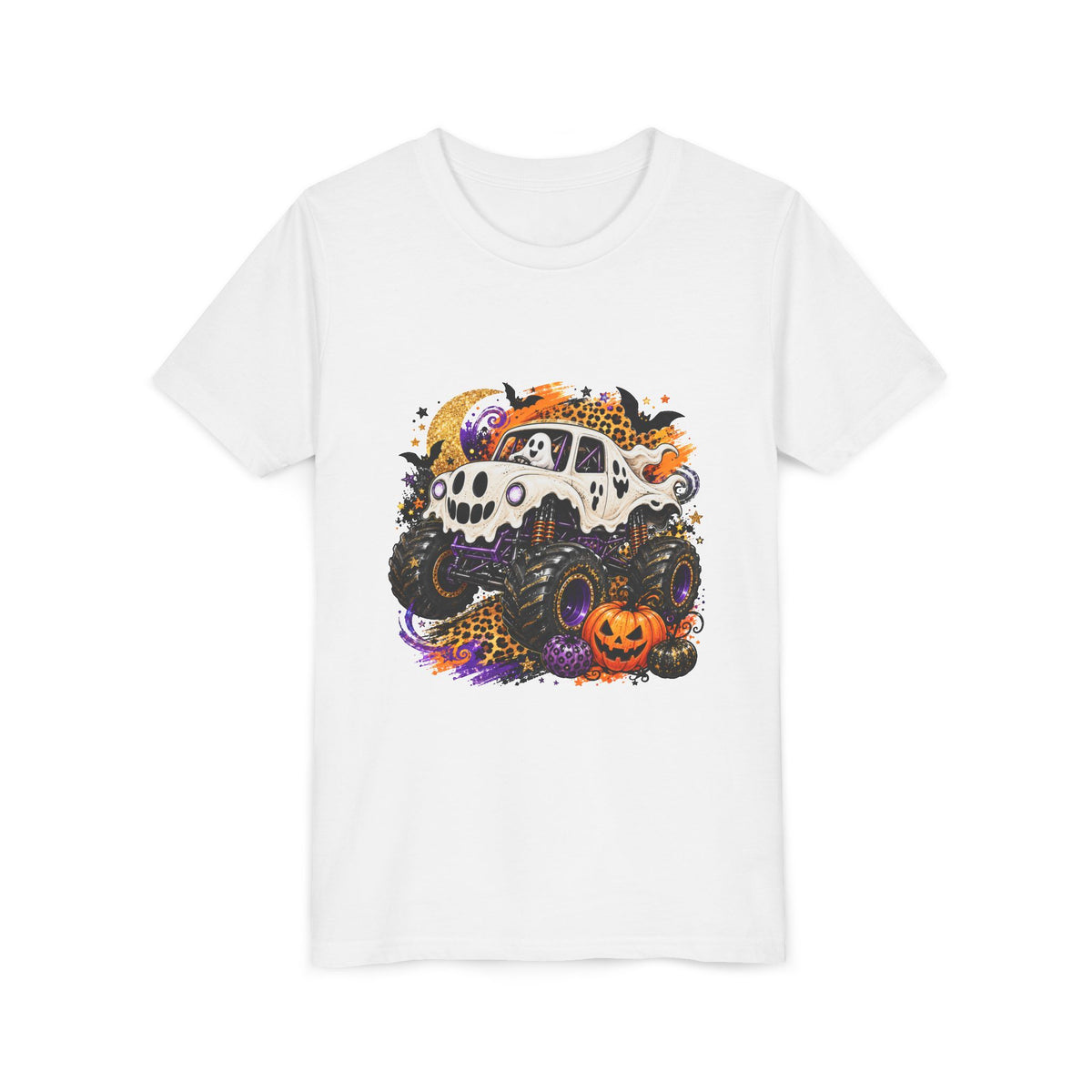 Kids Halloween Monster Truck Tee — Spooky Skull Van with Pumpkin Graphic