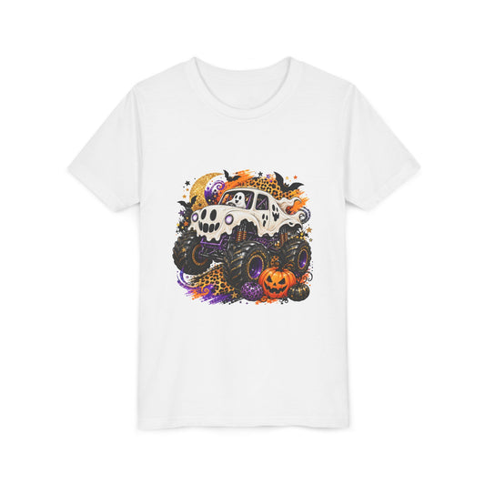 Kids Halloween Monster Truck Tee — Spooky Skull Van with Pumpkin Graphic