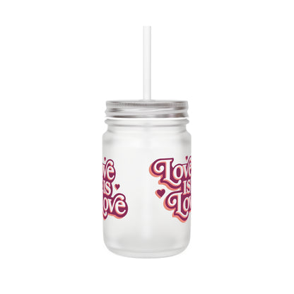 Mason Jar - "Love Is Love" Retro Heart Mason Jar Tumbler with Straw