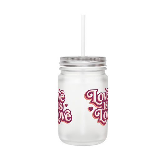 Mason Jar - "Love Is Love" Retro Heart Mason Jar Tumbler with Straw
