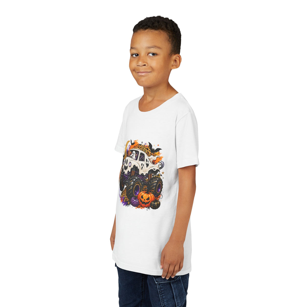 Kids Halloween Monster Truck Tee — Spooky Skull Van with Pumpkin Graphic