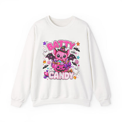 Batty for Candy Sweatshirt — Cute Pink Halloween Bat Crewneck