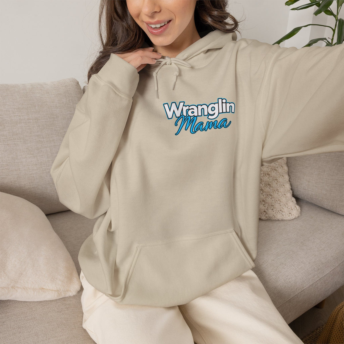 Wranglin Mama Hoodie - Western Cow Skull & Leopard Print Pullover for Cowgirl Moms