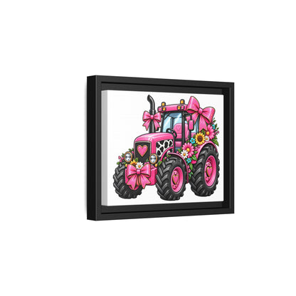 Pink Floral Tractor Matte Canvas Framed Wall Art
