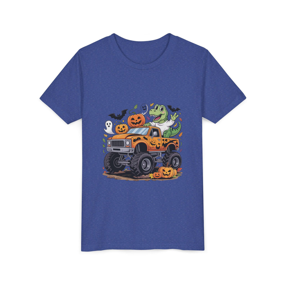 Kids Halloween Monster Truck Tee - Cute Pumpkin, Ghost & Dinosaur Truck Design