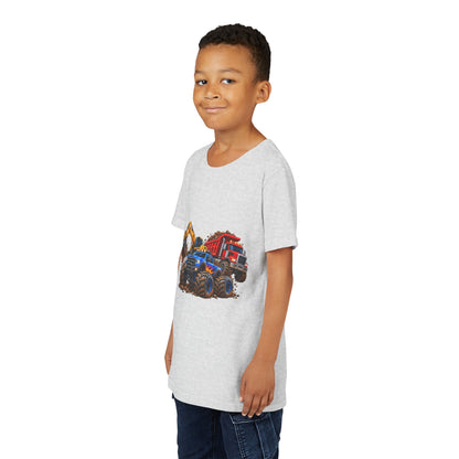 Kids Construction Trucks Tee — Monster Dump Truck & Excavator Graphic Youth Shirt