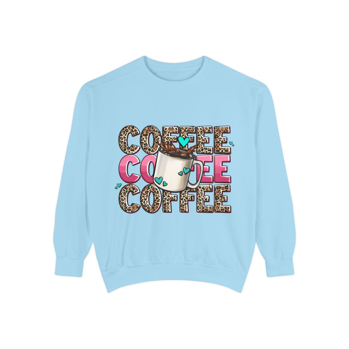 Coffee Leopard Print Sweatshirt — Cute Mug Graphic Coffee Lover Pullover
