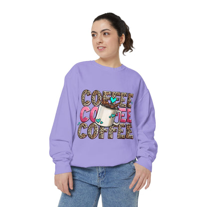 Coffee Leopard Print Sweatshirt — Cute Mug Graphic Coffee Lover Pullover