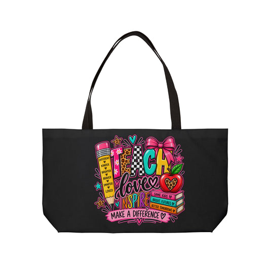 Teacher Love Weekender Tote Bag – 'Teach, Love, Inspire' School Tote