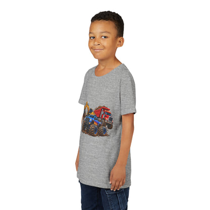 Kids Construction Trucks Tee — Monster Dump Truck & Excavator Graphic Youth Shirt