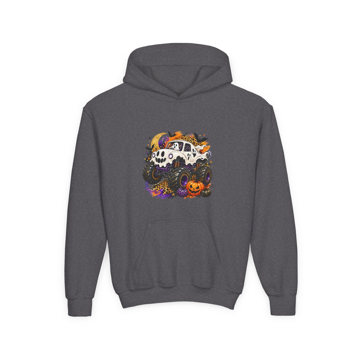 Youth Hoodie — Spooky Monster Truck Halloween Pumpkin Design