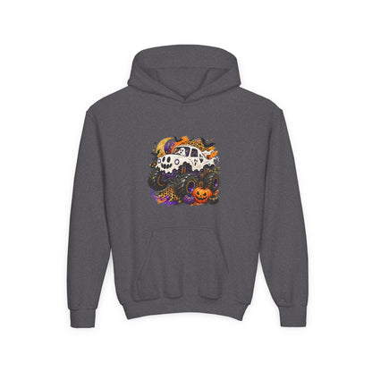 Youth Hoodie — Spooky Monster Truck Halloween Pumpkin Design