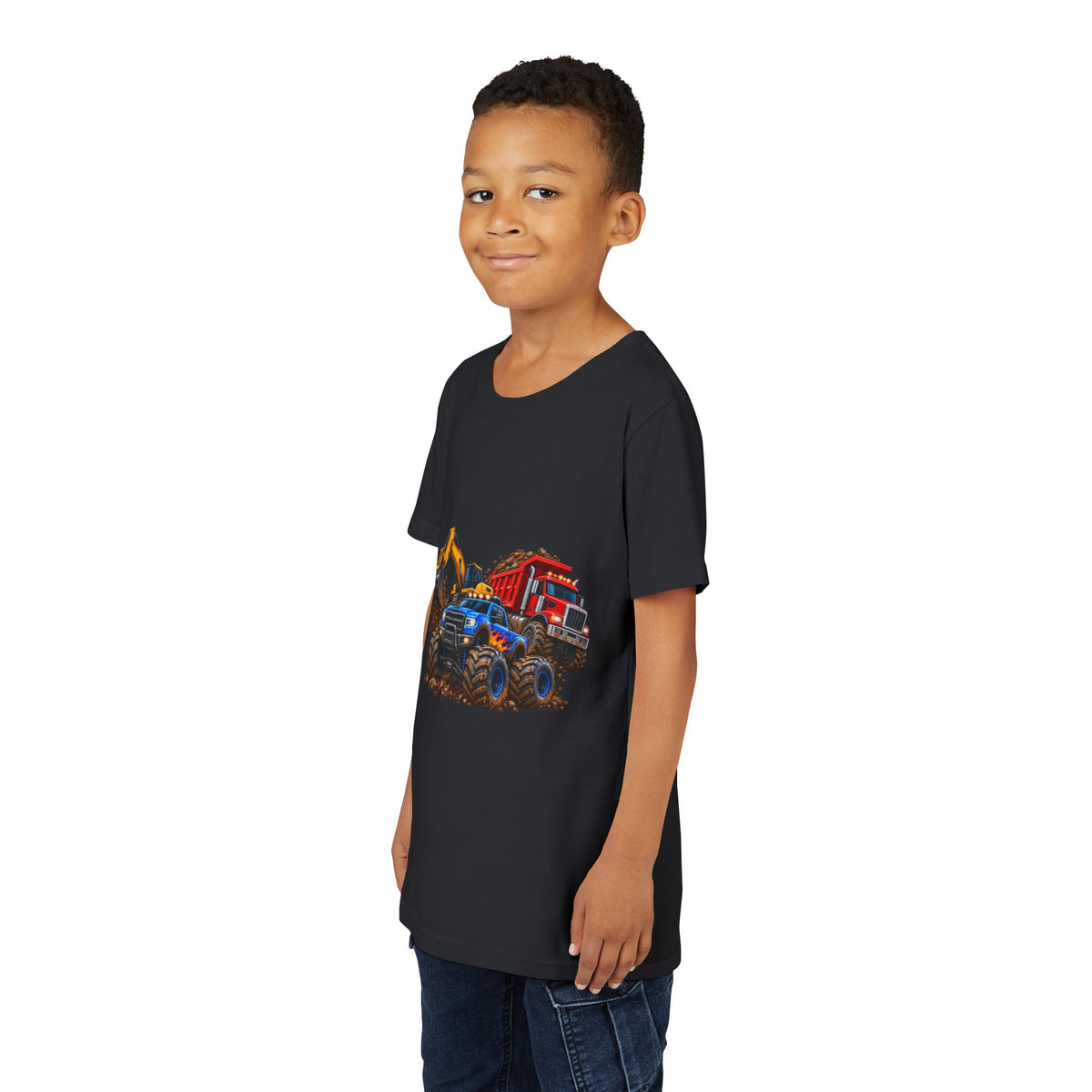 Kids Construction Trucks Tee — Monster Dump Truck & Excavator Graphic Youth Shirt
