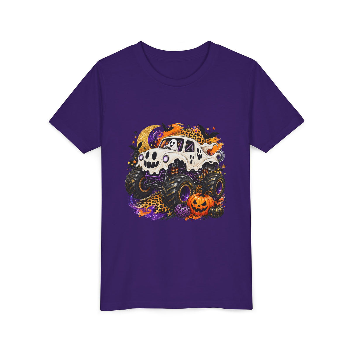 Kids Halloween Monster Truck Tee — Spooky Skull Van with Pumpkin Graphic