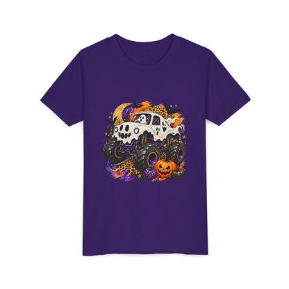 Kids Halloween Monster Truck Tee — Spooky Skull Van with Pumpkin Graphic
