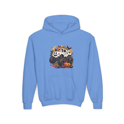 Youth Hoodie — Spooky Monster Truck Halloween Pumpkin Design
