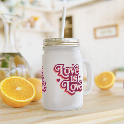 Mason Jar - "Love Is Love" Retro Heart Mason Jar Tumbler with Straw