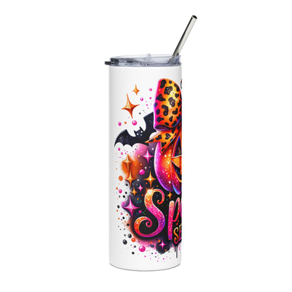 Spooky Season Pumpkin Leopard Bow 20oz Stainless Steel Tumbler