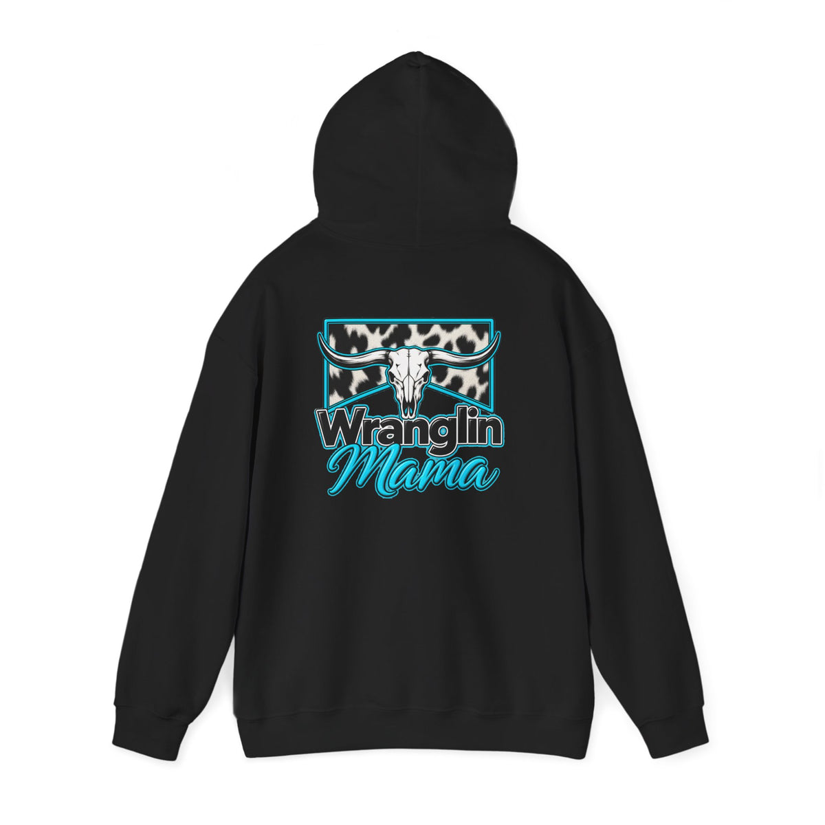 Wranglin Mama Hoodie - Western Cow Skull & Leopard Print Pullover for Cowgirl Moms