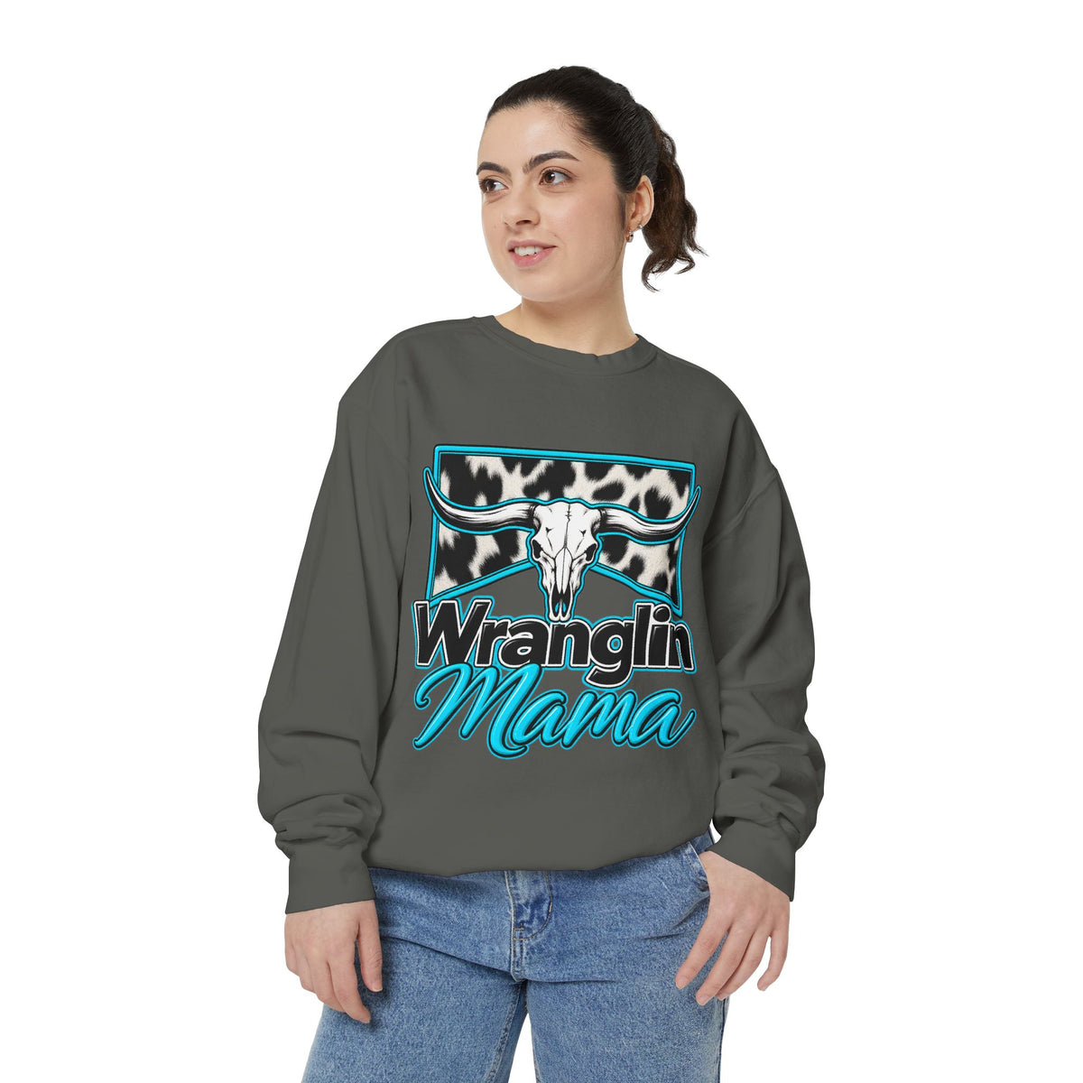 Wranglin' Mama Cow Skull Sweatshirt
