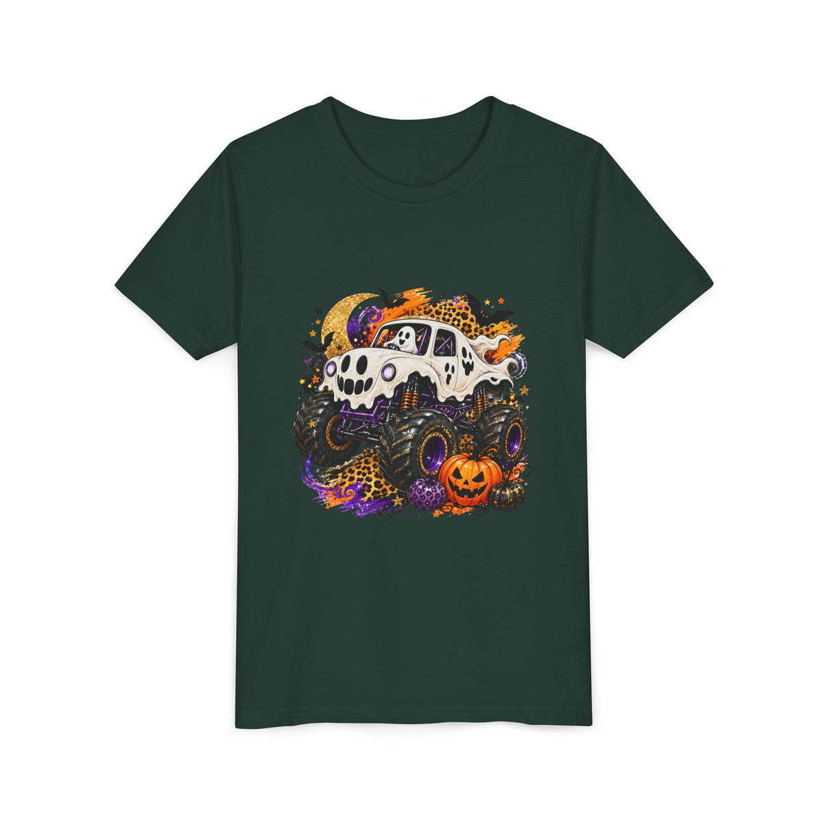Kids Halloween Monster Truck Tee — Spooky Skull Van with Pumpkin Graphic