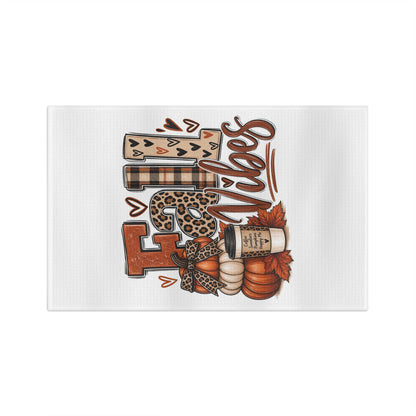 Fall Vibes Tea Towel — Autumn Pumpkins, Plaid & Coffee Kitchen Towel