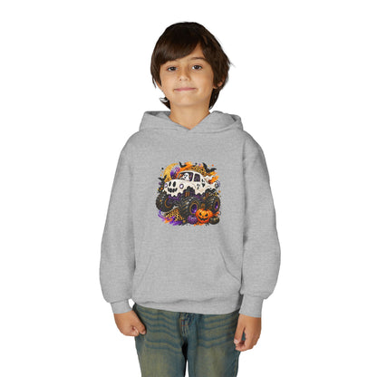 Youth Hoodie — Spooky Monster Truck Halloween Pumpkin Design