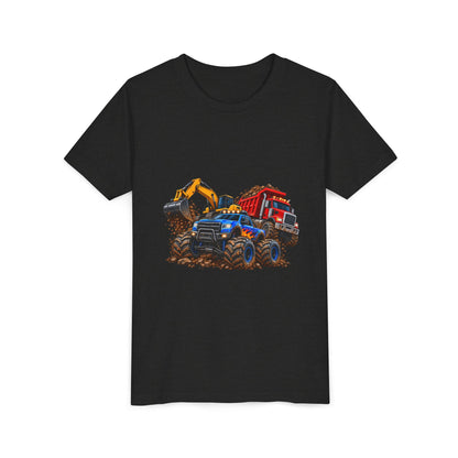 Kids Construction Trucks Tee — Monster Dump Truck & Excavator Graphic Youth Shirt