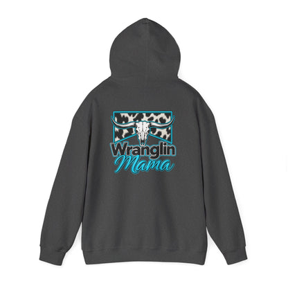 Wranglin Mama Hoodie - Western Cow Skull & Leopard Print Pullover for Cowgirl Moms