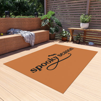 Outdoor Rug — "Spooky Season" Halloween Doormat (Orange with Bat)