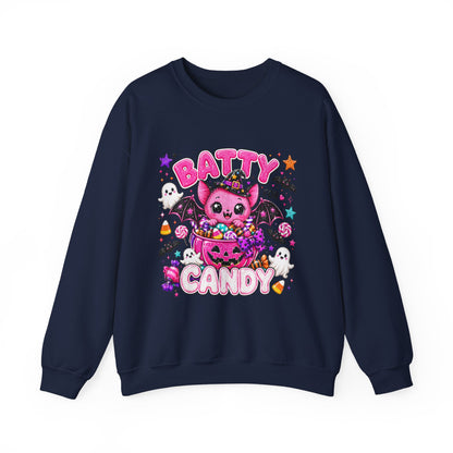 Batty for Candy Sweatshirt — Cute Pink Halloween Bat Crewneck